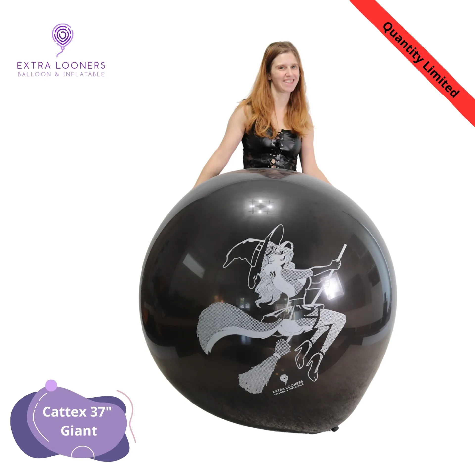 [PT/250DS.BLK.HALLO] Cattex 37" Géant Noir Hallo Furry Ballon en Latex – Édition Limitée