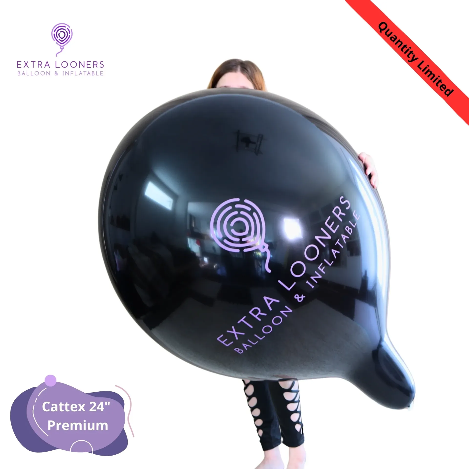 [PR/250DS.EXTRA.BLK] Cattex 24" Premium Noir Extra Looner Ballons en latex – Édition limitée