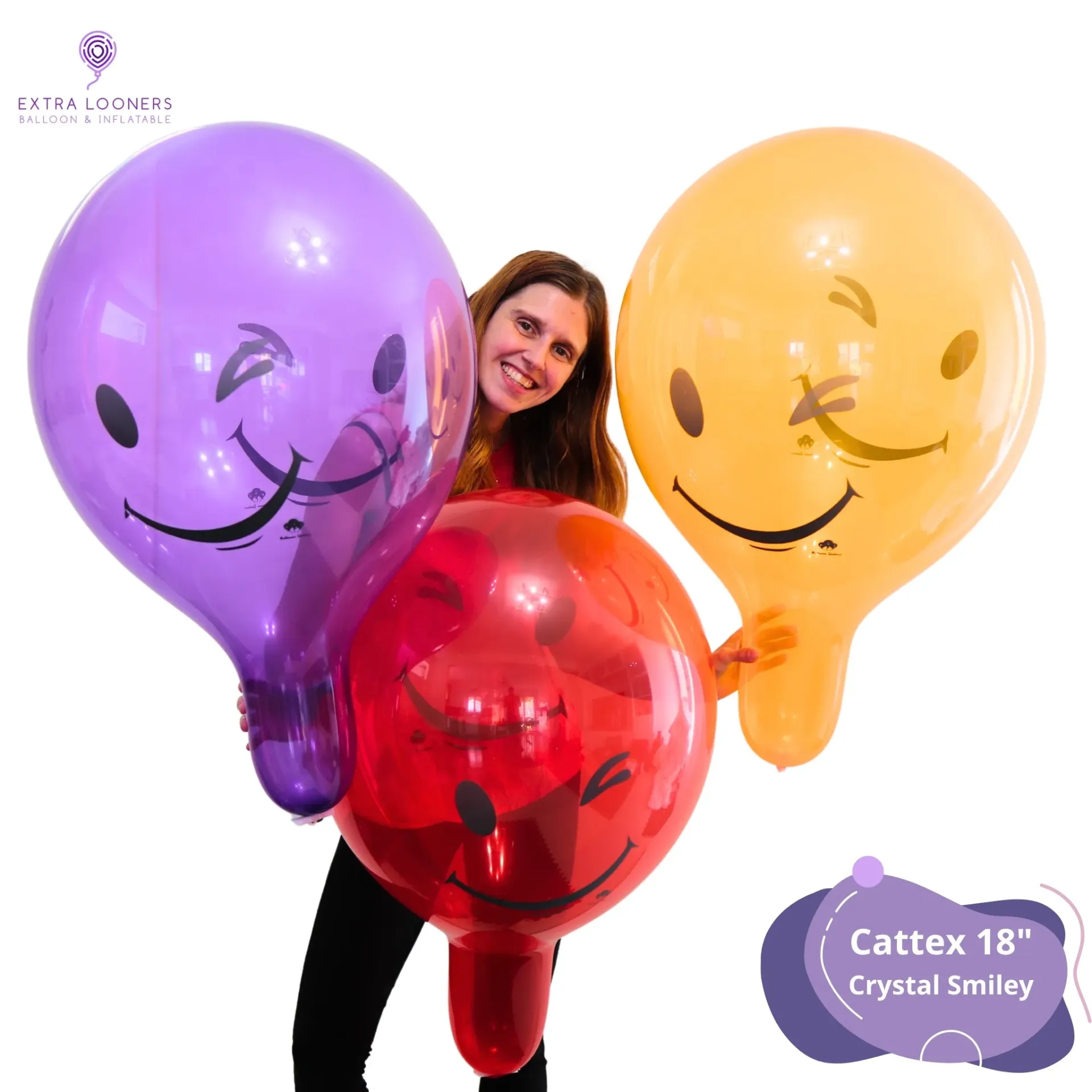[PR/150DS.SMILEY] Cattex 18" Premium Assortiment Cristal Smiley Ballons en latex