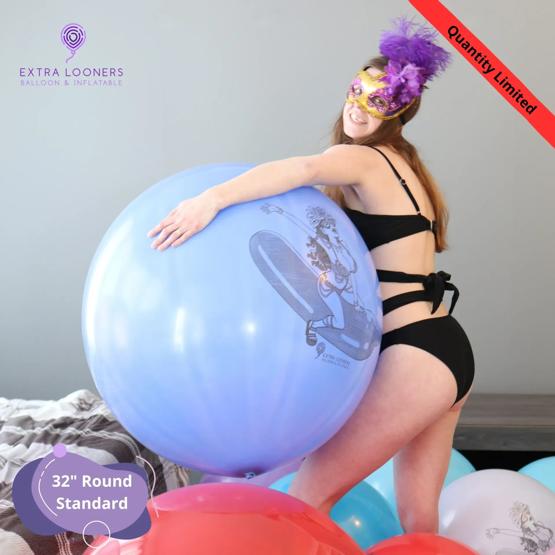 [PT/220R.DS.CARNAVAL.PERI] Cattex 32" Rond Bleu Pervenche Mardi Gras Ballon en Latex – Édition Limitée