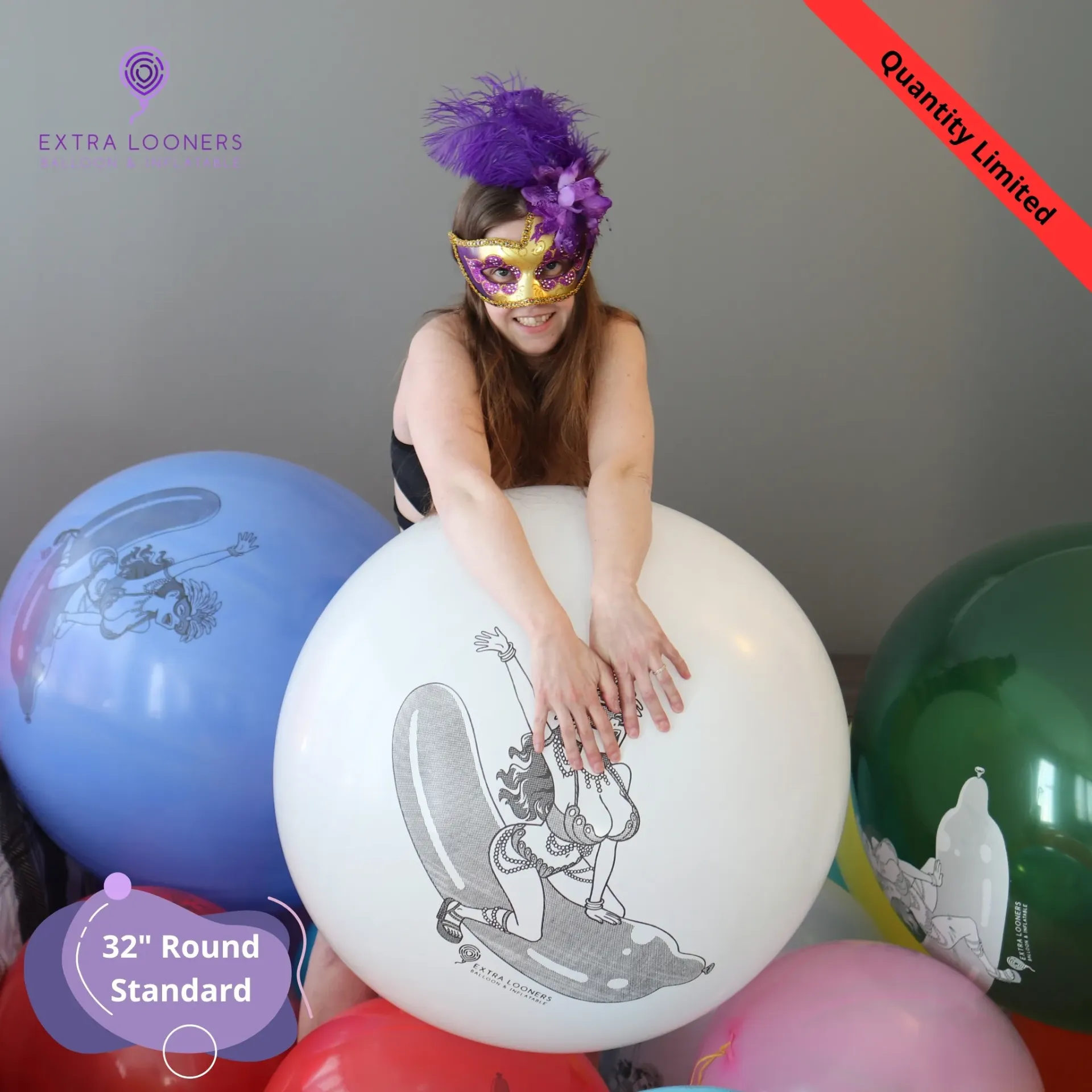 [PT/220R.DS.CARNAVAL.WHITE] Cattex 32" Rond Blanc Mardi Gras Ballon en Latex – Édition Limitée