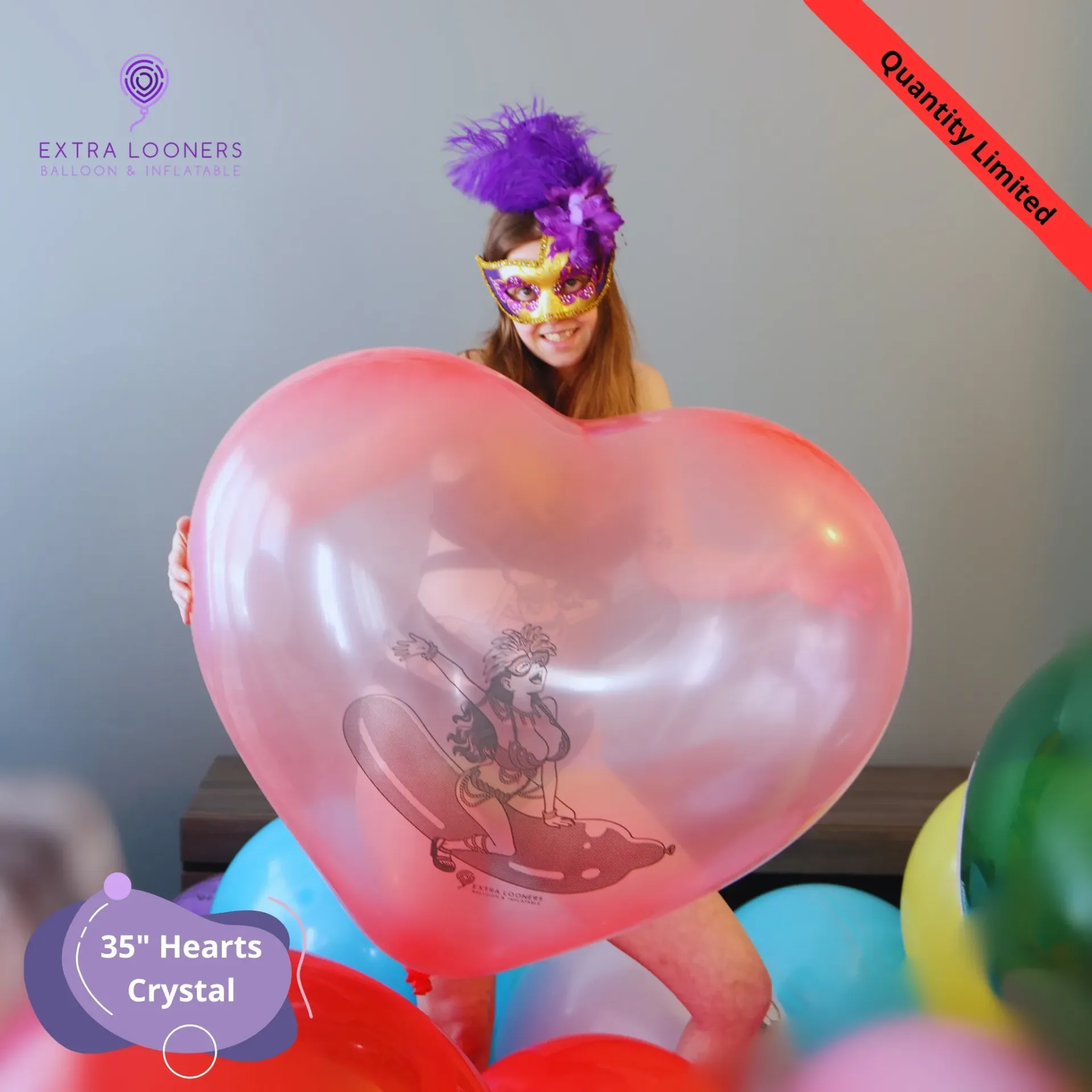 [GPF/14.C.DS.CARNAVAL] Cattex 35" Coeur Rouge Cristal Mardi Gras Ballon en Latex – Édition Limitée
