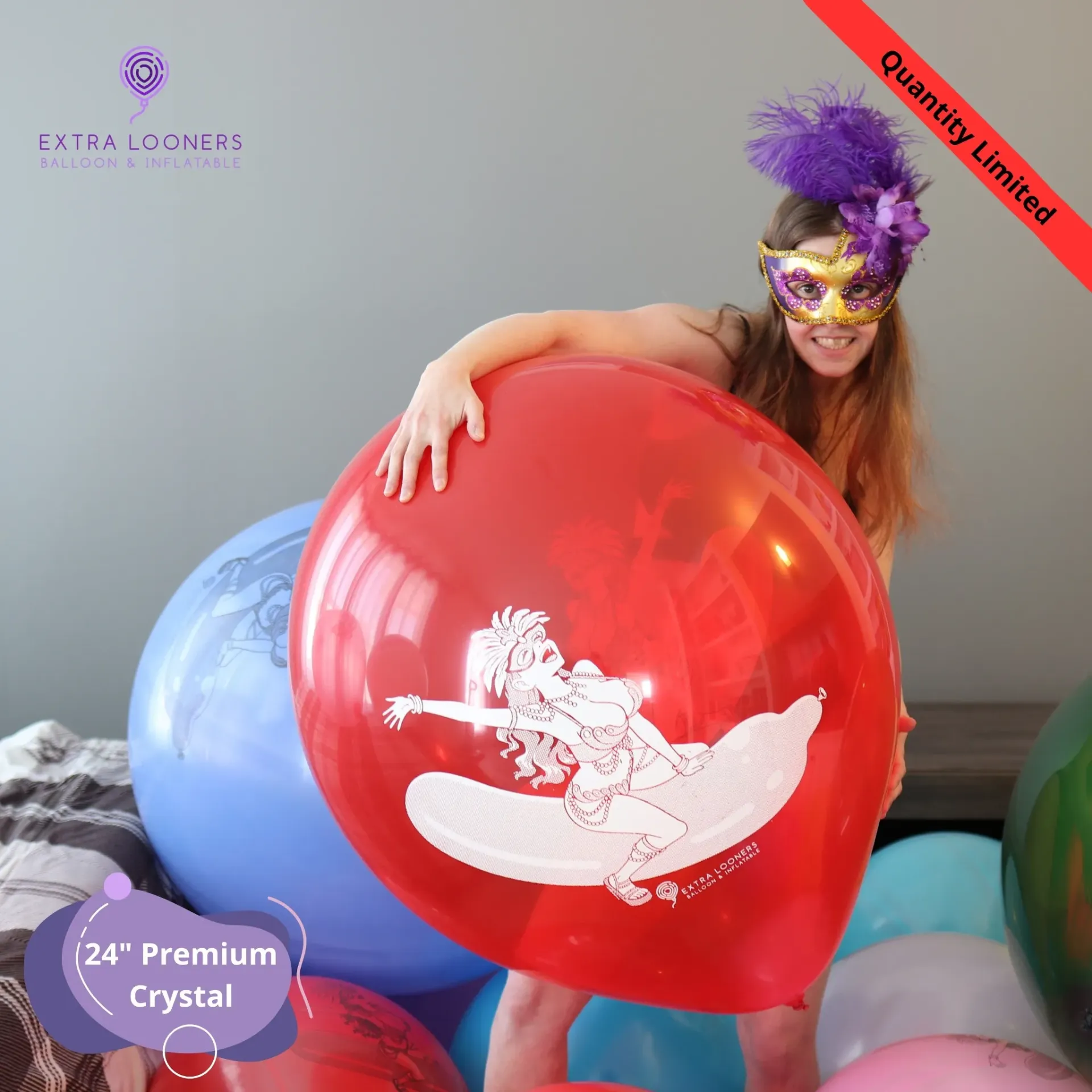[PR/250.C.DS.CARNAVAL.RED] Cattex 24" Premium Rouge Cristal Mardi Gras Ballons en latex – Édition Limitée